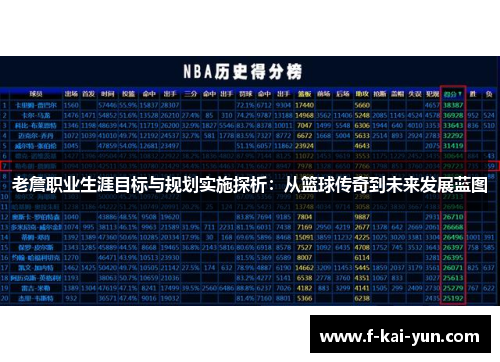 老詹职业生涯目标与规划实施探析：从篮球传奇到未来发展蓝图