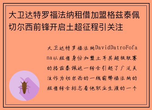 大卫达特罗福法纳租借加盟格兹泰佩切尔西前锋开启土超征程引关注 大卫达特罗福法纳租借加盟格兹泰佩切尔西前锋开启土超征程引关注